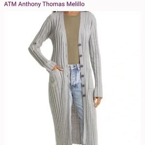 ANTHONY THOMAS MELILLO L rib cashmere cotton midi stretch minimalist cardigan